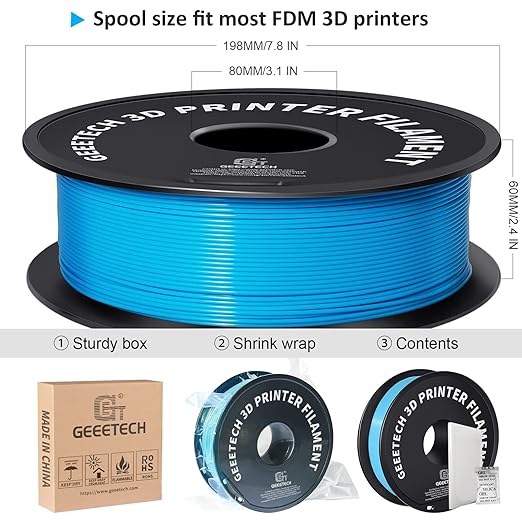 Geeetech 1.75mm PLA 3D Printer Filament, 1kg Spool (2.2lbs), Upgrade Tidy Winding Tangle-Free, Dimensional Accuracy +/- 0.02 mm, Water Blue