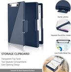 Clipboard with Storage,Heavy Duty Clip Boards 8.5x11 with 2 Storage Case,Clear Visible Top Panel Storage Clipboards,Side Opening Clip Boards,Nursing Clipboard Folder Case for Office Supplies-Grey Blue