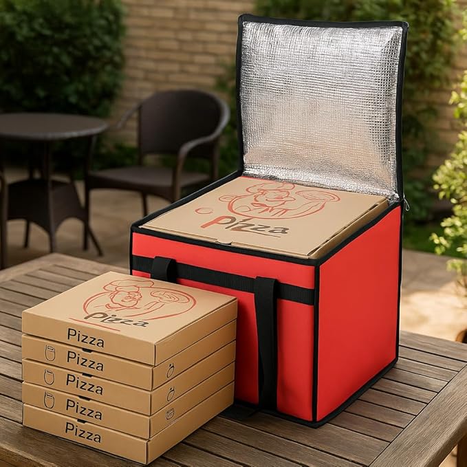 Bodaon Insulated Pizza Delivery Bag, 16" x 16" x 14" Pizza Warmer Bags for Carry Hot, Commercial Delivery Bag, Food Warmers for Parties, Pizza Pack Insulation, Pizza Carrier, Red, 1-Pack