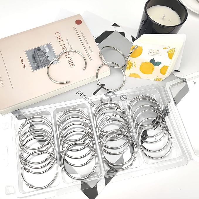 OWLKELA 2 Inch 30 Pack Loose Leaf Binder Rings, Keychain Key Ring with Metal Nickel Plated for Index Cards, Ideal for School, Home, or Office
