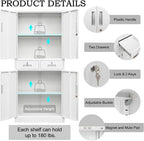 Metal Storage Cabinet, Locking Storage Cabinet with Adjustable Shelves and 2 Drawers, 16" D x 32" W x 71" H Steel Cabinets for Office, Garage, Home, Classroom, Utility Room(White)