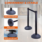 6 Pack Crowd Control Stanchions with 10FT Retractable Belt, Water Filled Base, Black Barrier Posts for Queue Management, Events, and Public Safety