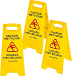 Alpine Wet Floor Signs 3 Pack - 24 Inch Caution Wet Floor Sign, High Visibility Yellow Slippery When Wet Sign - Bilingual Safety Warning Sign to Easily Avoid Slippery Accidents in High Traffic Areas