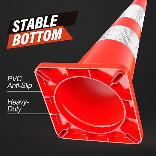 RoadHero 6 Pack Traffic Cones 28 Inch Safety Cones with Reflective Collar Orange Cones with Handle PVC Heavy Duty Cones for Parking Lot, Driving Training