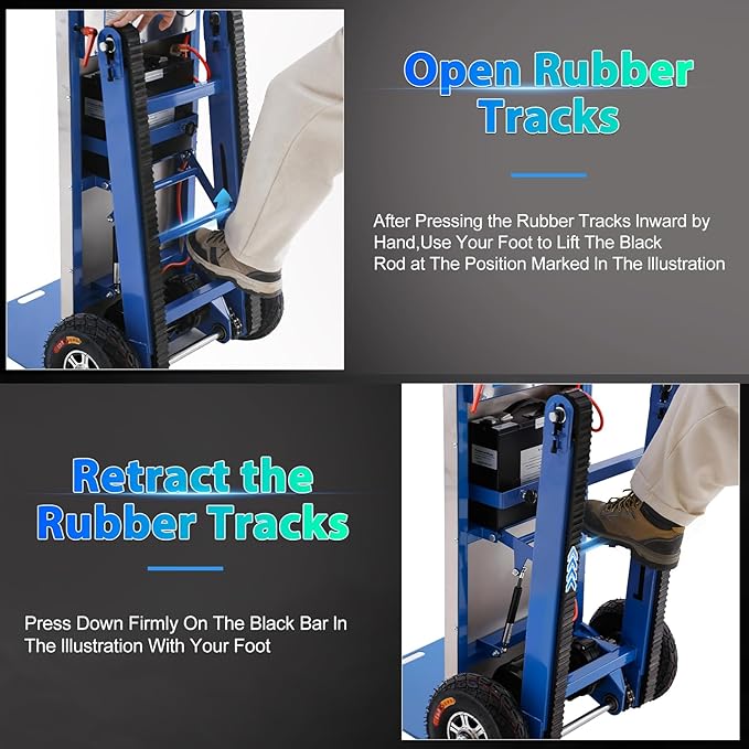 Electric Stair Climbing Dolly, 1250W Electric Stair Climbing Hand Truck, 900lbs Max Load Capacity, 3 Mode Folding Stair Climber Hand Trucks with Telescopic Handle for Moving (Blue+Black/Big Wheels)