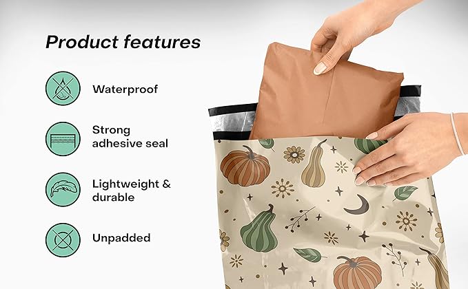 Package Mint Poly Mailers 10 x 13 100 Pack | Waterproof & Tear Resistant Mailing Envelopes for Small Business Supplies | Shipping Bags for Clothes | Cute Shipping Bags for Small Business - Oh My Gourd