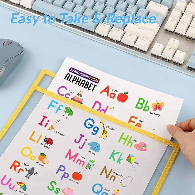 BEVTEE Dry Erase Pocket Sleeves with 1 Ring, 10x14 Inch Clear Plastic Paper Sleeves, Heavy Duty Ticket Holder Pockets, Reusable Sheet Protectors, Teaching Supplies for Classroom Elementary, Pack of 8