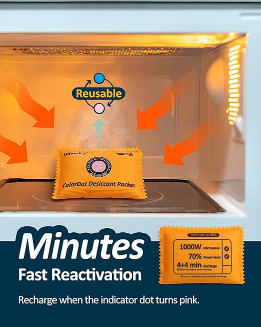 wisedry 100g [20 Packs] Rechargeable Desiccant Packs for Storage, Color Indicating Silica Gel Desiccant Packets, Reusable Moisture Absorbers Bags for Storage Bins, Suitcase, Gun Safe, Tool Box