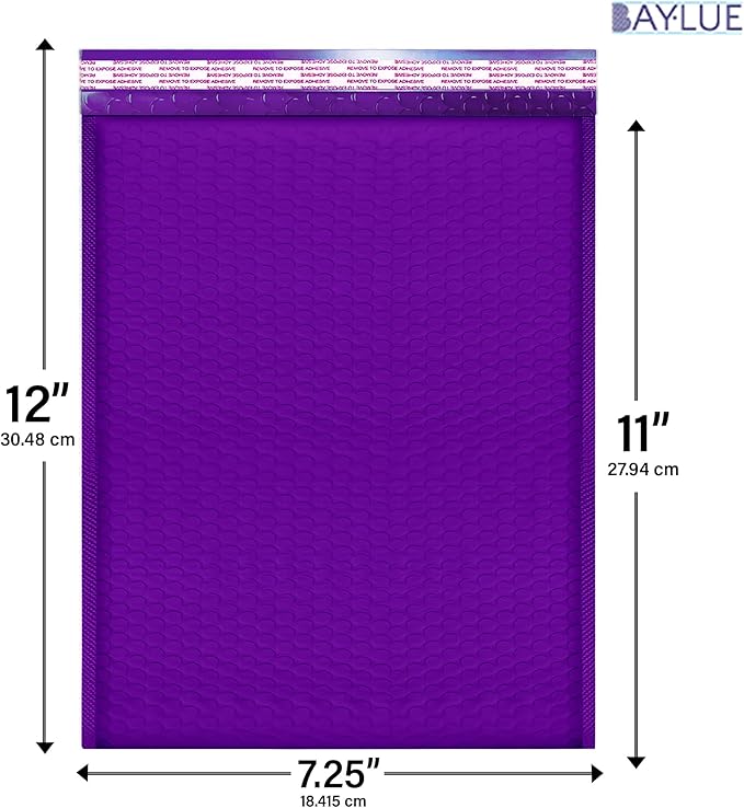 Purple 7.25x12 Inch Poly Bubble Mailers #1 | Self Seal Padded Envelopes | Air Cushioned Bubble Mailer | Usable Size 7.25x11 Inch | 100 Pack Bulk | Waterproof | Lightweight Mailing Shipping Bags
