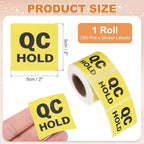 PATIKIL 360 Pcs 1 Roll QC Hold Labels, 2 Inch Square Inventory Control Adhesive Round Labels Food Service Quality Control Stickers for Warehouse Management Inspection, Yellow