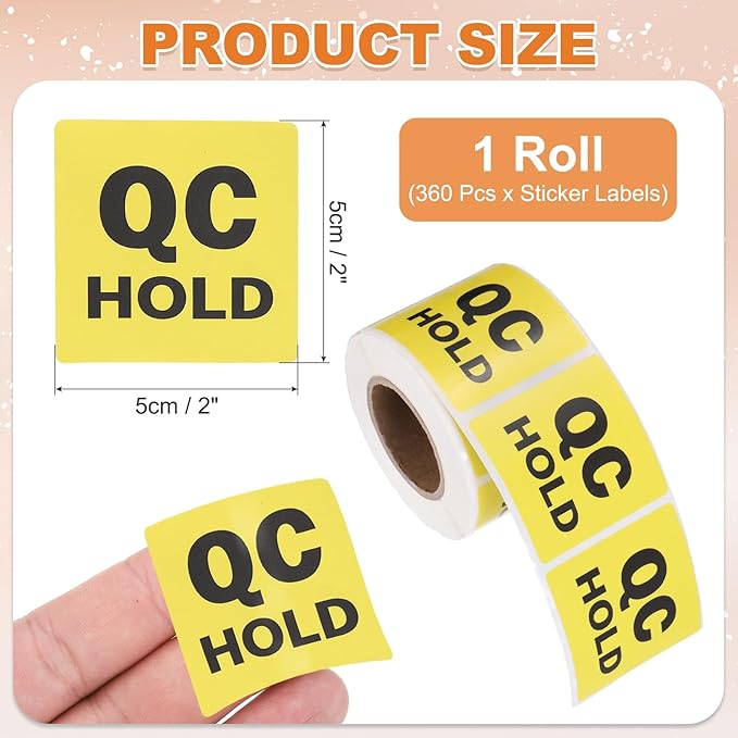 PATIKIL 360 Pcs 1 Roll QC Hold Labels, 2 Inch Square Inventory Control Adhesive Round Labels Food Service Quality Control Stickers for Warehouse Management Inspection, Yellow