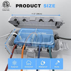 Flemoon Medium Outdoor Electrical Box (11.5x5.2x4 inch), IP54 Waterproof Extension Cord Cover w/6 Cable Entry Ports, Weatherproof Connection Box for Power Strip, Timer, Holiday Lights, Light Grey