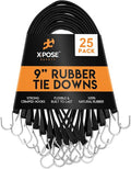 Rubber Bungee Cords with Hooks 25 Pack 9 Inch (14” Max Stretch) Heavy-Duty Black Tie Down Straps for Outdoor, Tarp Covers, Canvas Canopies, Motorcycle, and Cargo - by Xpose Safety