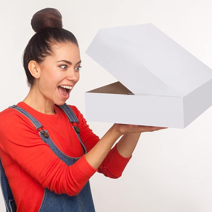 Tudomro 10 Pack 19 x 14 x 4 Inch Cake Box, Cardboard Cake Boxes, Large Rectangle Boxes, Kraft Non Window Bakery Pastry supplies(White)