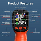 Infrared Thermometer Gun, Include K-Type Probe for Humidity, -58°F to 1796° F Digital Laser Temperature Gun for Cooking, 16:1 IR Temp Gun for Griddle, Pizza Oven, Engine, HVAC, Industrial & Home Use