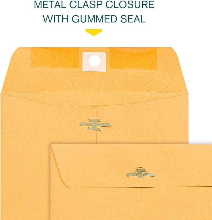 EnDoc Clasp Envelopes - 15 Pack Brown Kraft Catalog Envelopes 6x9 Inch with Clasp Closure & Gummed Seal - 28lb Heavyweight Paper Letter Envelopes for Home, Office, Mailing, Business, Legal or School