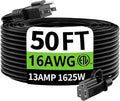 HUANCHAIN Black Outdoor Extension Cord 50 ft Waterproof, Indoor 16/3 Gauge Flexible Resistant Appliance Extension Cord Outside, 13A 1625W 16AWG SJTW, 3 Prong Electric Cable, ETL Listed