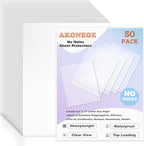 AKONEGE 50 Pack No Holes Sheet Protectors 8.5 x 11 Inch Letter Size Page Protectors for Documents, Prints, Top Loading Heavyweight Clear View Plastic Sleeves for Papers, Artworks, Photos