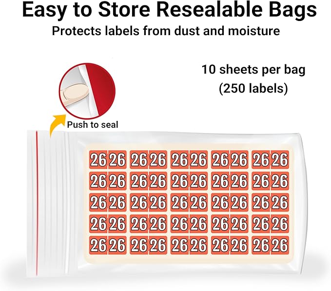 MINI 2026 Year Labels, Doctor Stuff 2026 Chart Stickers, Red Color Coded, Colwell Jewel Tone Style, USA Made Year Stickers for End Tab File Folders, 250/Pack, 1 Package, 1/2" x 1" - Small Labels