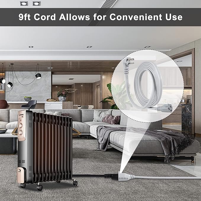 KUNCAN Appliance Power Extension Cord - 3 Prong Flat Wire SPT-3 14 AWG Heavy Duty Male to Female Extender Low Profile Grounded Cable for Major AC Unit, Air Conditioner, Refrigerator (9 Feet)