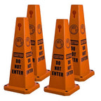 BESEA 4Pack Red Cones Caution DO NOT Enter Sign 4-Sided Heavy Duty Traffic Cones with Weighted Base for Restricted Areas, Construction Zones, Private Property