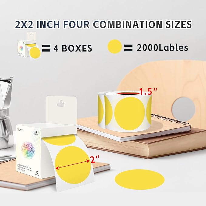 2 - Inch Round Yellow Color - Coding Stickers,4 Rolls, 2000 PCS Multipurpose Strong - Adhesive Labels for Office,Inventory,Organizing