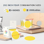 2 - Inch Round Yellow Color - Coding Stickers,4 Rolls, 2000 PCS Multipurpose Strong - Adhesive Labels for Office,Inventory,Organizing