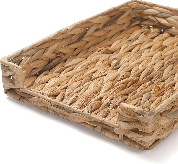 Water Hyacinth Letter Tray, Woven Desk Tray, Wicker Desktop Basket Organizer for Papers, Documents, Magazines, Files