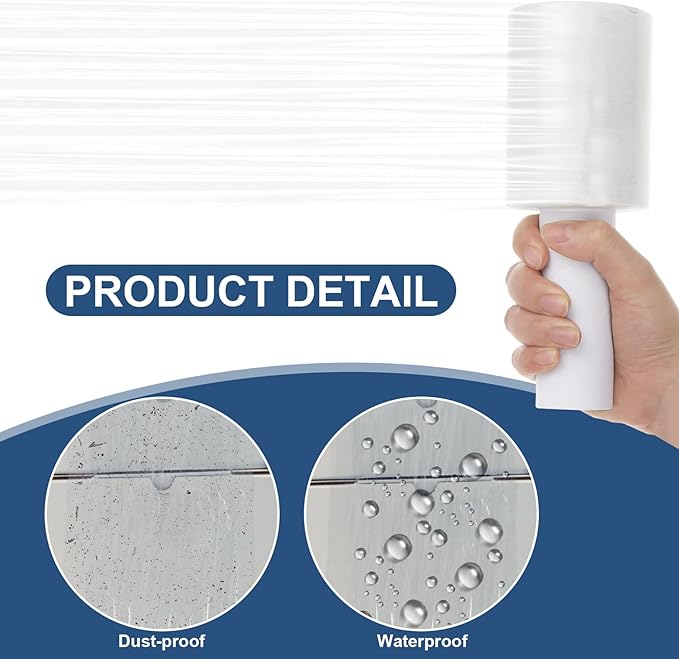 DAJAVE 6 Pack Stretch Wrap Film with Handle, 4 Inch x 1000ft 80 Gauge Thick Industrial Strength Hand Shrink Wrap Roll, Self-Adhesive Plastic Wrap for Packing, Moving