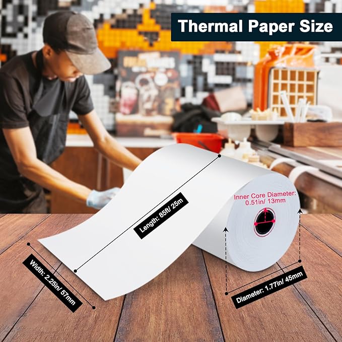(150 Rolls) Thermal Receipt Paper 2 1/4 x 85 - BPA-Free Credit Card Machine Paper Rolls for POS Systems, Compatible with Square Terminal, Clover Flex and More