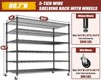 PrimeZone 6 Tier 80.7" H x 55.5" W x 24" D Wire Shelving with Wheels 3600lbs NSF Certified Storage Shelves Heavy Duty Metal Shelf Adjustable Rolling Rack Commercial Garage Restaurant Warehouse 4pcs