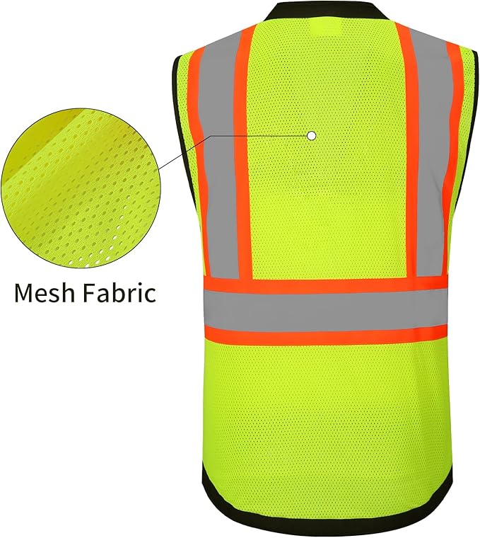 ProtectX 6 Pockets High Visibility Safety Vest for Men Women Class 2 Reflective Hi Vis Work Construction Vest