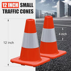 8 Pack All-PVC 1-Piece Traffic Cones, 360° Visible Fluorescent Orange-Red, No Base Separation for Parking, Sports, Driving Training, Construction Events