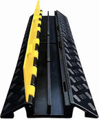 Foldable 2 Channel Rubber Cable Protector, 22000Lbs Load Capacity Wire Hose Pipe Hider Protective Ramp, Driveway Traffic Speed Bump for Asphalt Concrete Gravel Driveway Indoor Outdoor (1PACK)