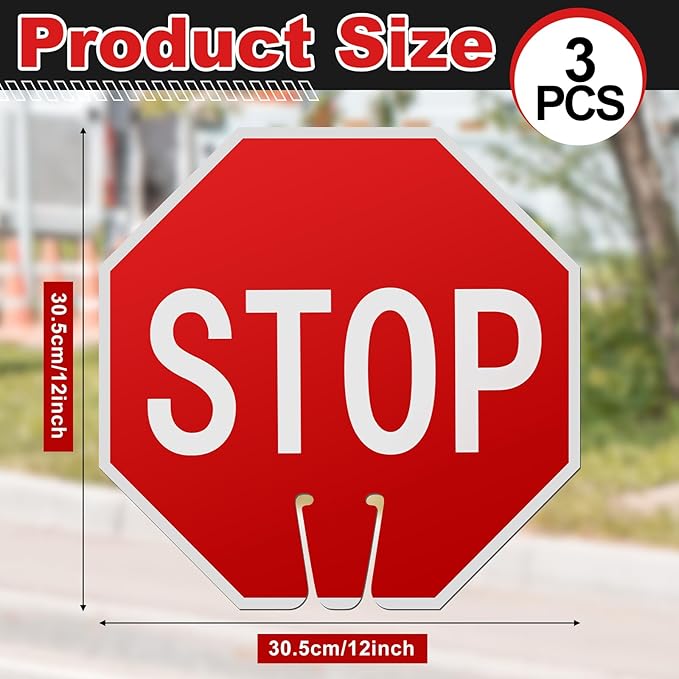 Geetery 3 Pcs Stop Signs Traffic Signs 12 x 12 Inches, Street Road Traffic Cone Top Warning Double Sided for Barricade Outdoor Weather Fade Resistant, Wear Resistant