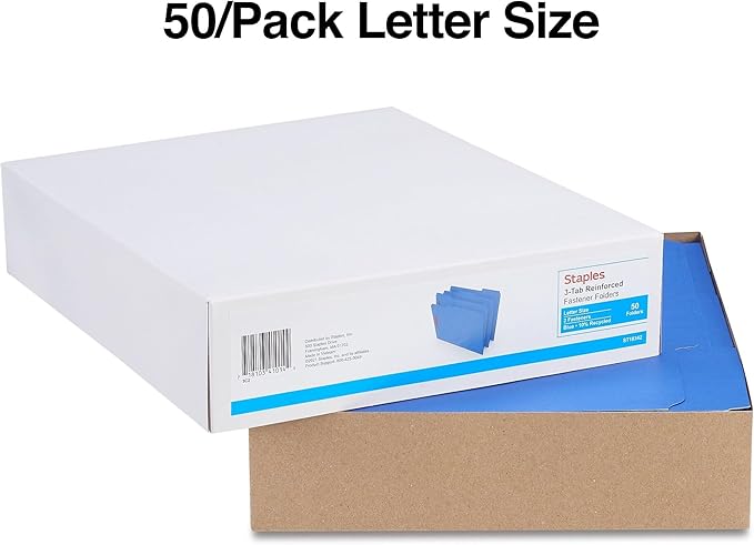 Staples Reinforced Classification Folder, 2" Expansion, Letter Size, Blue, 50/Box
