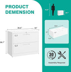 2 Drawer Lateral File Cabinet with Lock,White Lateral Filing Cabinet,Horizontal Metal Filing Cabinets,Locked Wide File Cabinets for Office Home,Fit A4/F4/Letter/Legal File,-Assembly Required