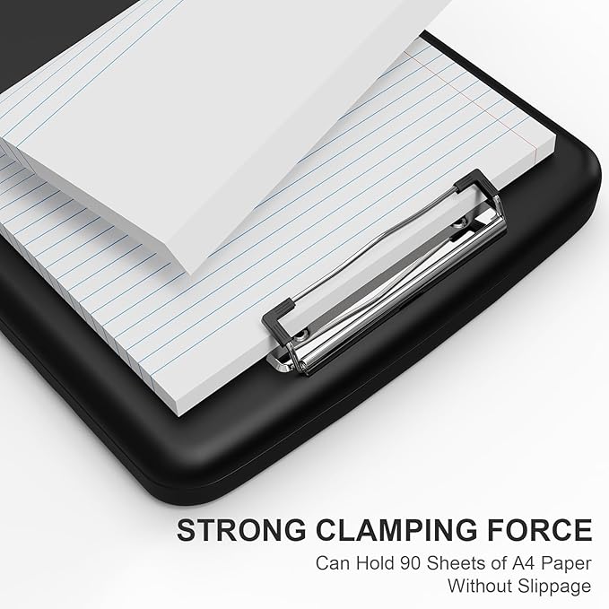 Plastic Clipboard with Storage, 8.5 x 11 Storage Organization Box Side-Opening, Heavy Duty Clip Board with Pen Holder and Paper Folder for Nurses, Teachers, Office & School Supply, Black