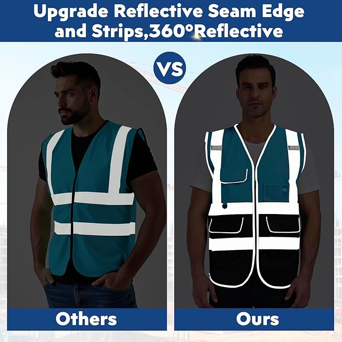 BeautyWill 10/20 Pack Custom Logo Safety Vest,Bulk High Visibility Class 2 Reflective Work Vests