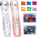 Reusable Portable Paper Clam Clip Dispenser - 40 Sheet Capacity, 2pcs Dispenser with 100 Refill Clips (50 Silver + 50 Color) for Home, School, Office (Pink and White)
