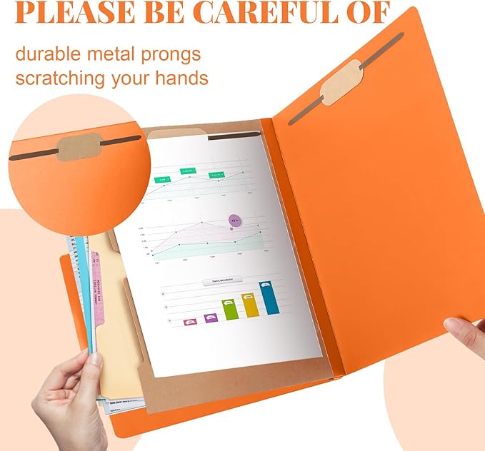 Skyygemm 12 Pack Classification Folders Letter Size Bulk with Divider and 2" Expansion, Pressboard Folder with 2 Prong Fasteners for Teachers, Clergy, Office, Church, Christmas Donations(Orange)
