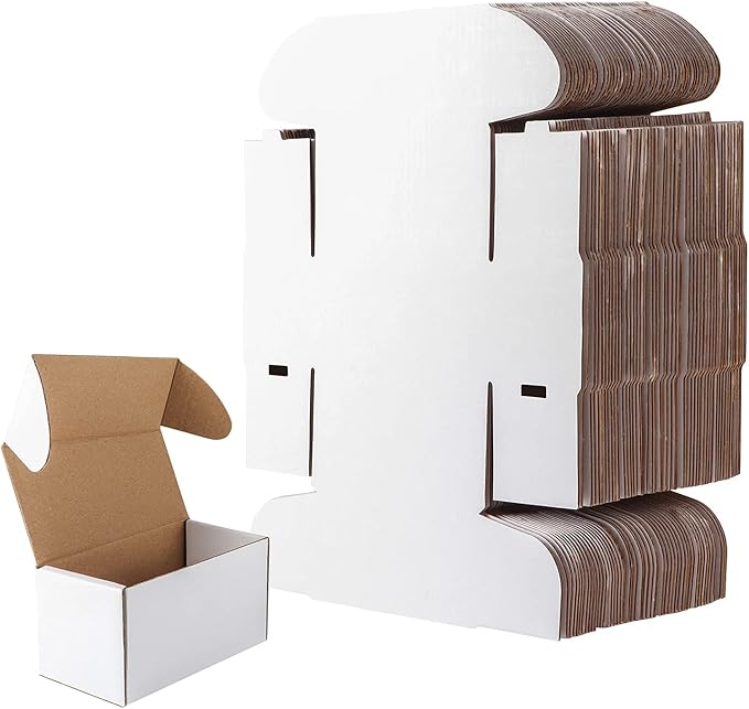 RLAVBL 50 Pack 4.6x2.2x2.2 Inches Small Shipping Boxes White Corrugated Cardboard Box for Small Business, Shipping, and Packing