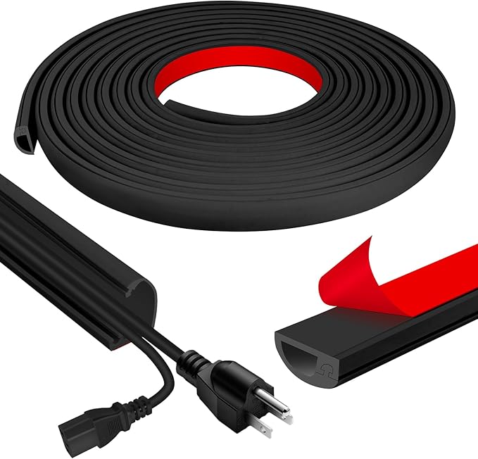 Cord Wall Cover, 236in Self-Adhesive Wire Covers for Cords on Wall, Extension Cable Hider for Floor, Mounted Tv, Home and Office Cavity 0.63" Wx0.31 H (Black)