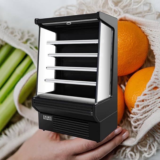 Food Refrigerated Display Case for Commercial Bakery Pastry Front Open Air Refrigerated Display Cooler Case, Movable Shelves and Adjustable Legs, 36~41℉ (61.4 Inches, Black)