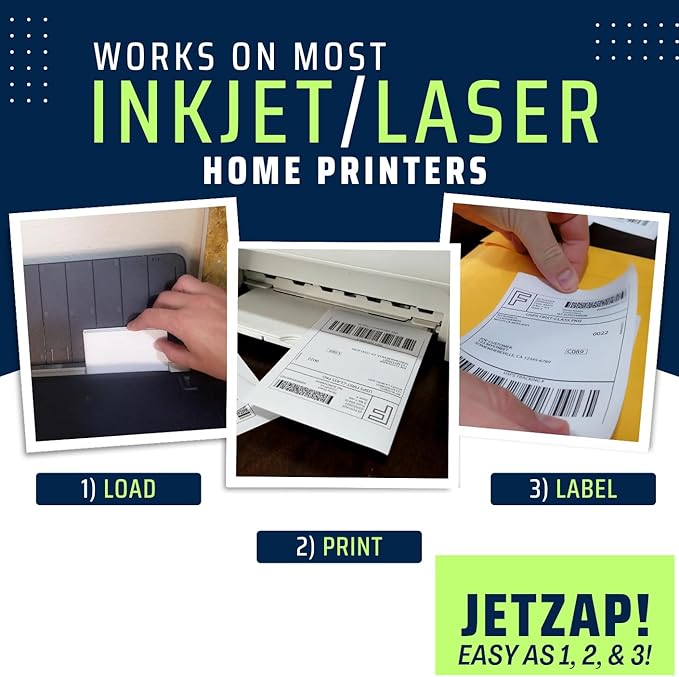 JETZAP Pre-Cut 4x6 Shipping Labels | Work on Most Inkjet and Laser Printers | Just Load & Print | USPS UPS FedEx for Home Printers | 500 Pack