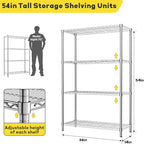 Storage Shelves Heavy Duty, 36" L x 14" W x 54" H Garage Wire Shelving Unit Loads 1400LBS, 4-Tier Adjustable Metal Industrial Utility Shelf Rack for Kitchen, Laundry Room, Pantry, Warehouse, Basement