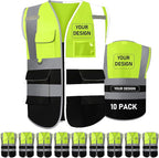 BeautyWill 10/20 Pack Custom Logo Safety Vest,Bulk High Visibility Class 2 Reflective Work Vests