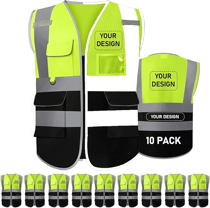BeautyWill 10/20 Pack Custom Logo Safety Vest,Bulk High Visibility Class 2 Reflective Work Vests