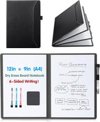 CoBak 6 Sides Portable White Board 12x9 inch (A4) - Notebook Design Dry Erase Small Board with Pocket and 3 Markers, Anti-Ghosting Surface for Office, School, Homeschool with Gift Box (Black)