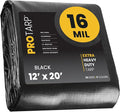 PROTARP Extra Heavy Duty 16 Mil Tarp Cover, Waterproof, UV Resistant, Rip and Tear Proof, Poly Tarpaulin with Reinforced Edges for Roof, Camping, Patio, Pool, Boat. (Black 12′ X 20′)